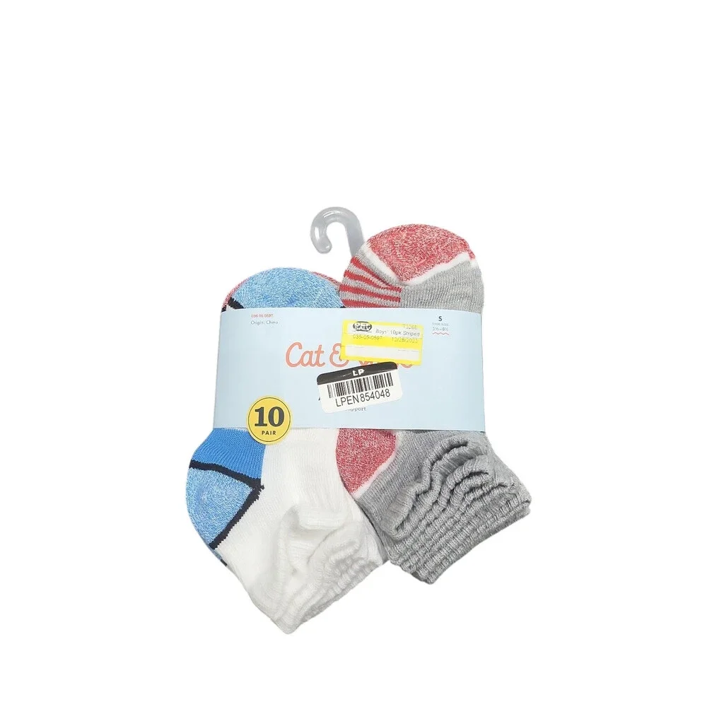 Cat & Jack Boys' 10pk Striped Lightweight Ankle Socks Size Small 5.5-8.5